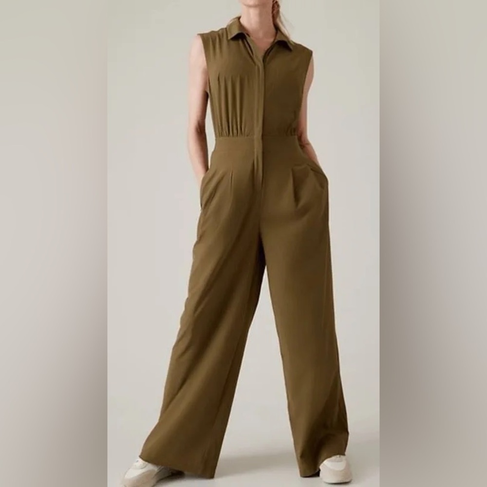 Athletes Brooklyn Heights Wide Leg Jumpsuit Olive Green NWT
